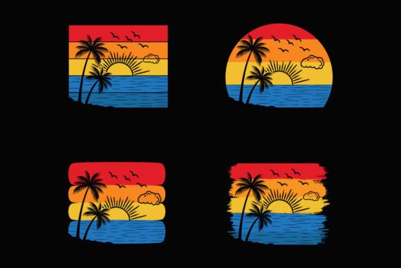 Summer Retro Sunset Beach T-shirt Temple: Graphics for Crafts