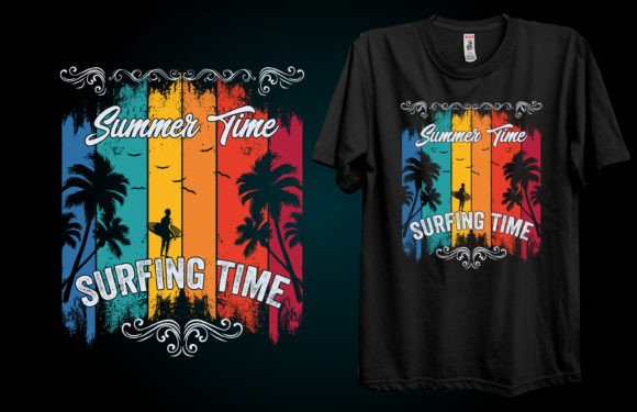 Summer Time Surfing Time Graphics for T-Shirt Designs